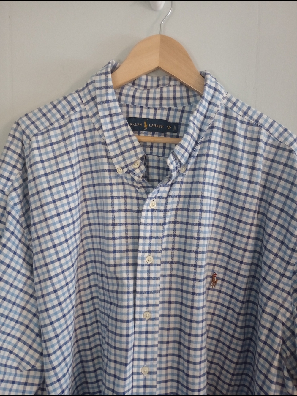 Ralph Lauren Blue and White Check Button-Down Oxford Shirt Size 4XB